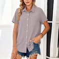 thumbnail image 6 of Women Button Down Shirts Lapel Short Sleeve Shirt Collared Work Tops Business Casual Dressy Summer Spring Clothes with Chest Pocket, Pink XXL, 6 of 7