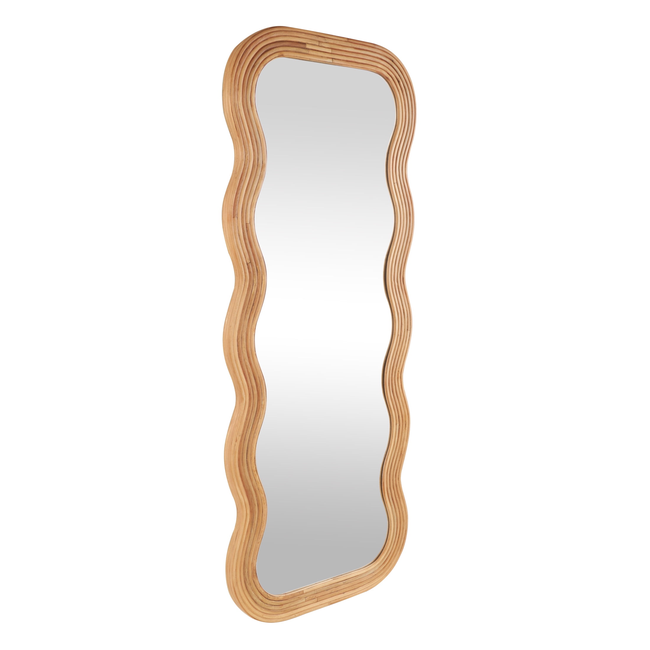 DecMode 29" x 73" Brown Handmade Wavy Wall Mirror with Ribbed Frame