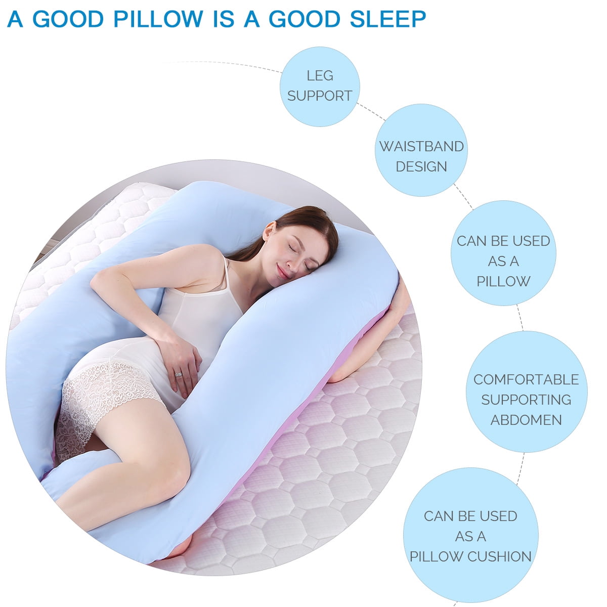 U-Shape Pregnancy Pillow 51 Inch Maternity Pillow with Washable Cover Nursing Support Cushion for Pregnant Women Side Sleeping (Blue+Purple)