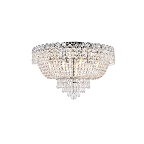 Century 9 light Chrome Flush Mount Clear Royal Cut Crystal