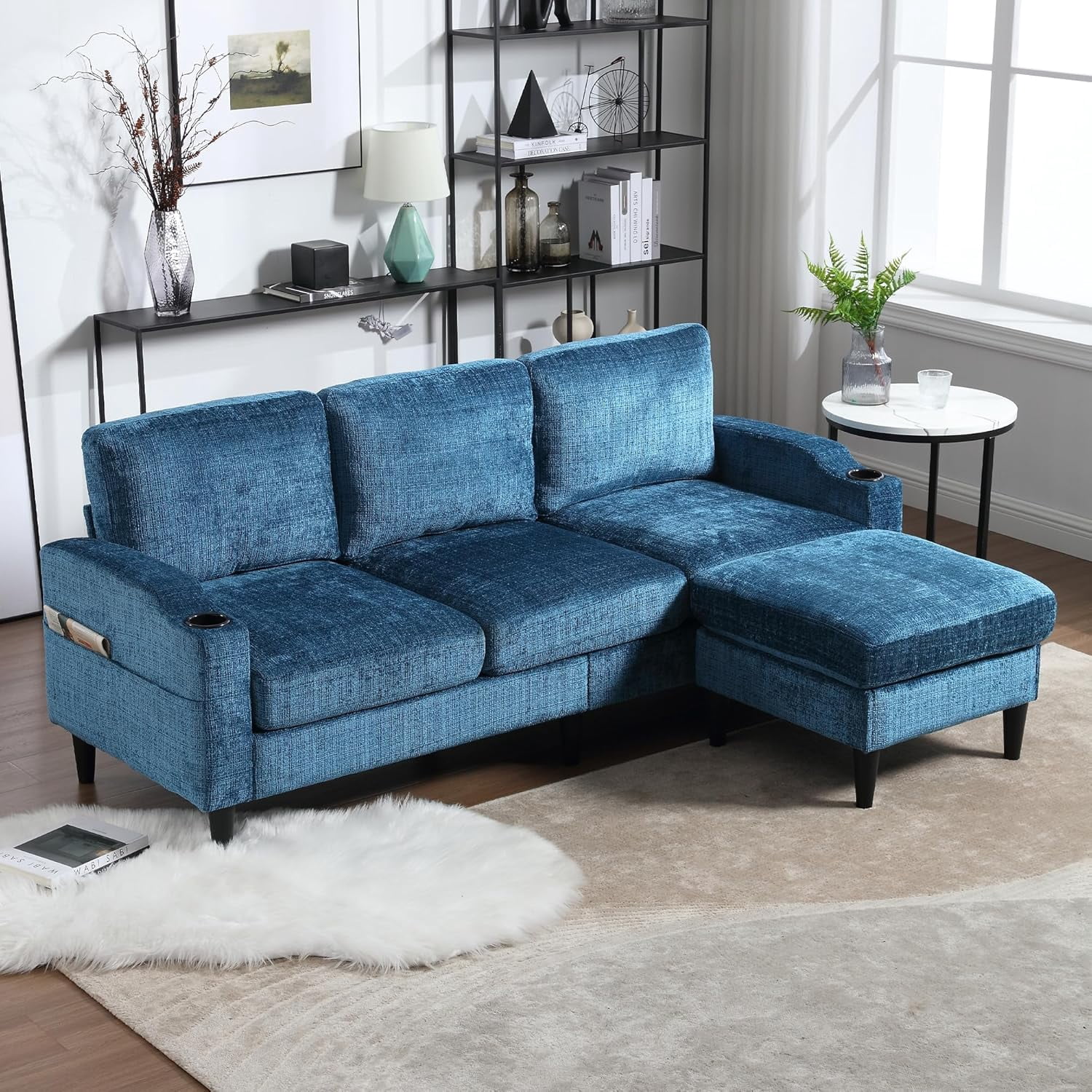 MOONMISS sofa 77.36" 3-seat, L -Shaped Sofa with Movable Ottoman for Living Room,Teal