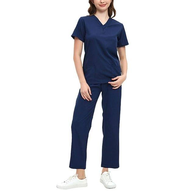 Conjunto uniforme médico Yuyangstore para mujer Top de enfermera pantalones elásticos manga corta