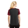 thumbnail image 2 of Sport-Tek Ladies CamoHex Colorblock V Neck Tee-M (Black/ Deep Red), 2 of 2