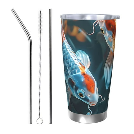 

Lukts Cute Koi Fish Serenity for 20OZ Car Cup Stainless Steel Direct Drinking Straw Thermos Cup Suitable for Office Travel and Car-Straw Three-piece Set