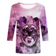 thumbnail image 2 of Aloohaidyvio Mardi Gras Clothing,Womens Mardi Gras Loose 3/4 Sleeve Mask Shiny Glitter Print Crew Neck T-Shirt Blouse,Mardi Gras Clothing Women, 2 of 5