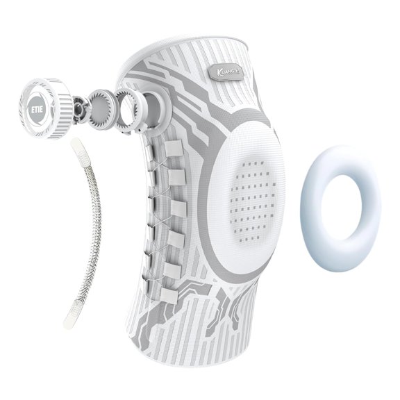 Kuangmi Smart Knob Knee Brace with Patella Gel Pad and Lateral Stabilizer, Compression Knee Brace for Exercise (Single-White-Right-XXL))