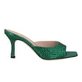 thumbnail image 2 of XYD Women Shiny Rhinestones Open Square Toe Mules Slip on Studded Mid Thin Heels Dress Fashion Slide Sandals Size 7 Emerald, 2 of 4