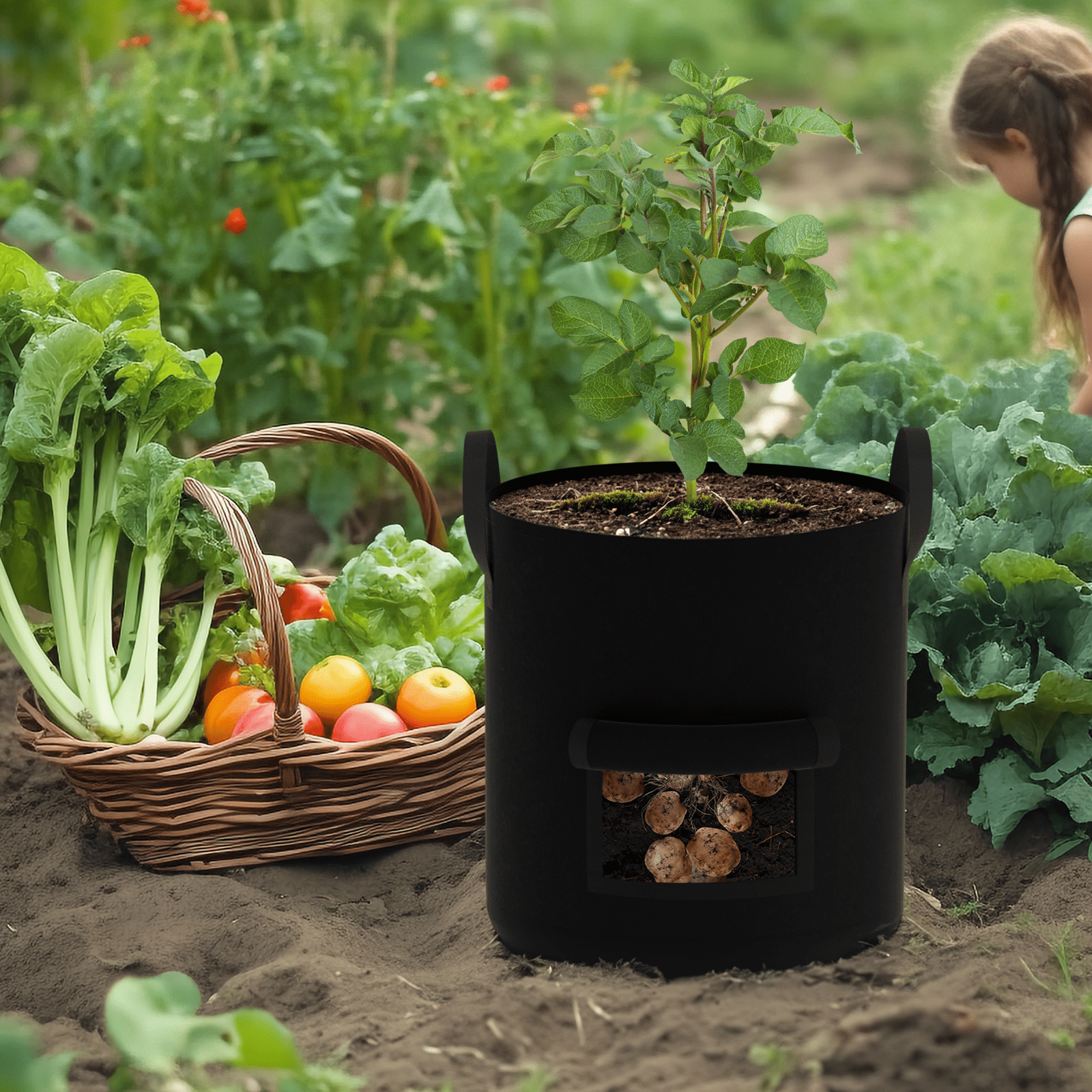 4-Pack 10 Gallon Grow Bags Heavy Duty Thickened Nonwoven Fabric Pots with Durable Handles, Black