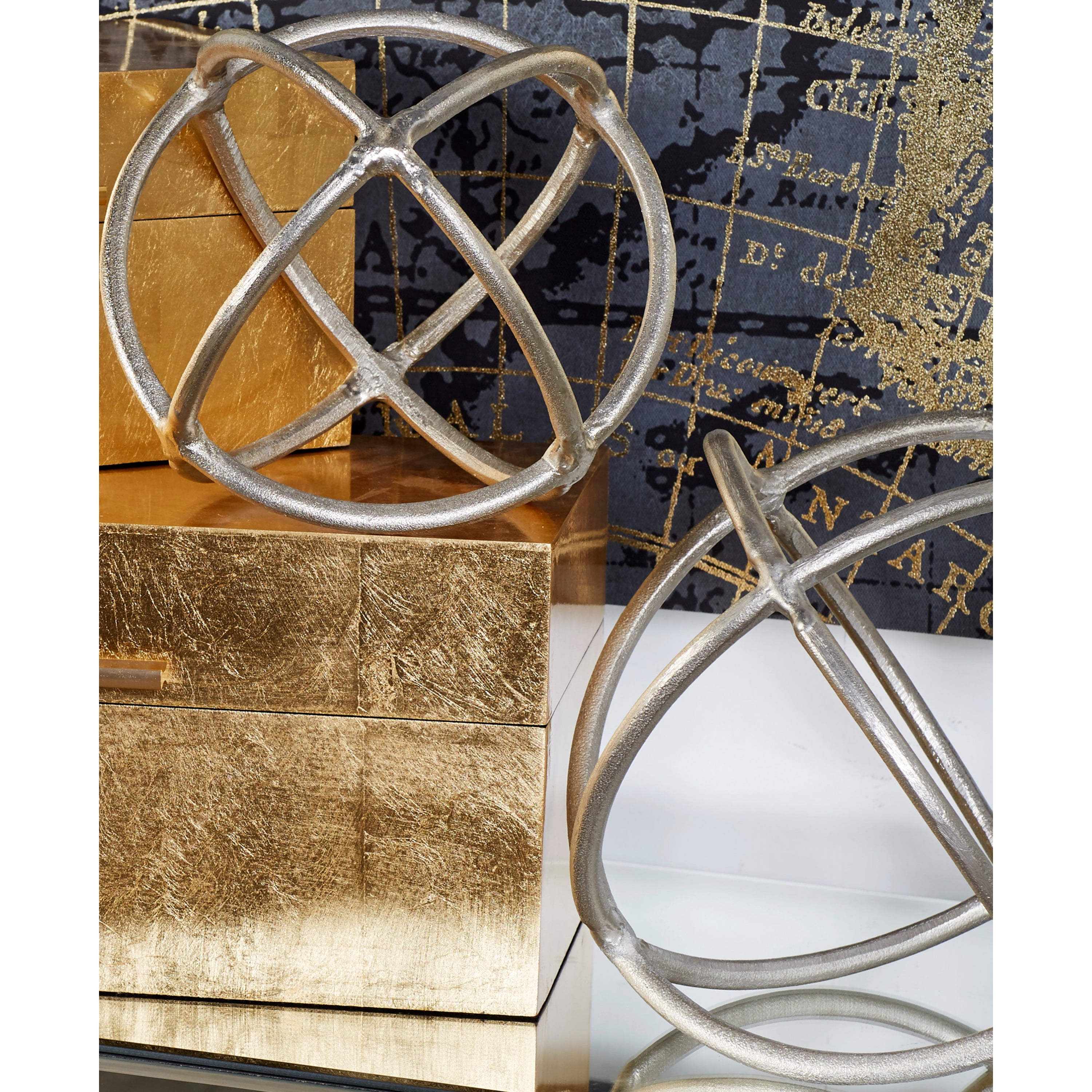 10", 8"D Silver Aluminum Geometric Sculpture, by DecMode (2 Count)