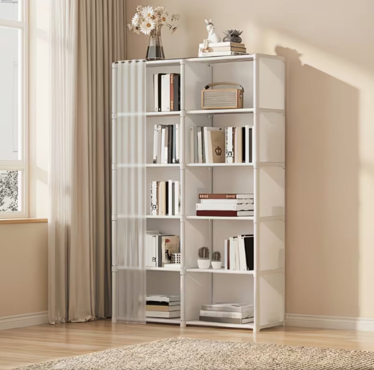 10-Cube Portable Storage Organizer, 6-Tier Wardrobe with Dust-Proof Cover, Heavy Duty Garment Shelf Bookcase Portable Closet