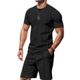 thumbnail image 2 of Men's Short Sleeve Outfits Shirt Sets Shorts for Casual Black S, 2 of 7