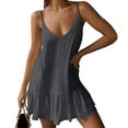 thumbnail image 3 of Frostluinai Womens Dresses 2023 Summer Casual Solid Sundress Spaghetti Strap Sun Dress Boho Beach Swing Mini Dresses, 3 of 5