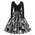 thumbnail image 2 of Disfraces de Halloween con estampado de calavera aterradora para mujer, vestido de fiesta de carnaval, vestido de fiesta de noche de manga larga, vestido de graduación elegante, 1950s, 2 of 5