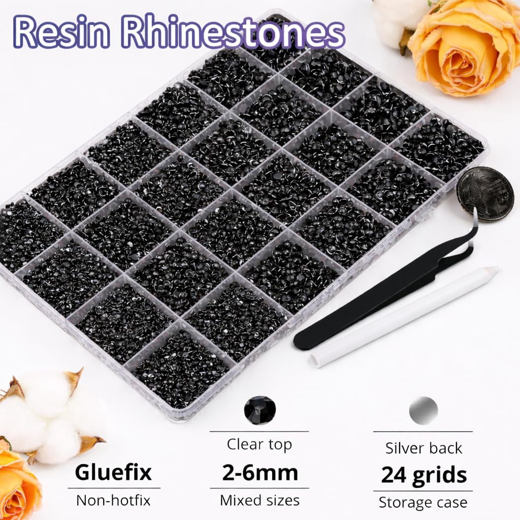 24 Colors Bedazzling Kit with Jelly Rhinestones, 32000PCS 3mm Flatback Resin Rhinestones with B7000 Glue,Rhinestone Kit for Crafts, Nail Art and Cloths