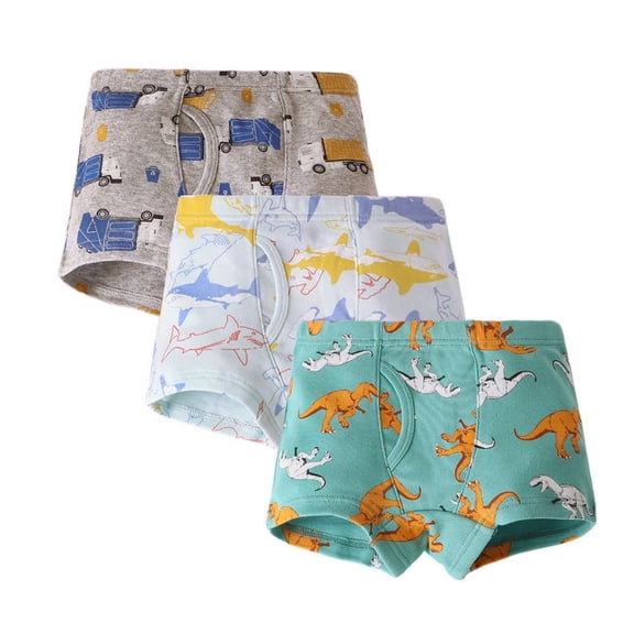 GYRATEDREAM 3 Pack 100% Cotton Little Boys Boxer Briefs Soft Dinosaur Truck Toddler Underwear 2-12 Years
