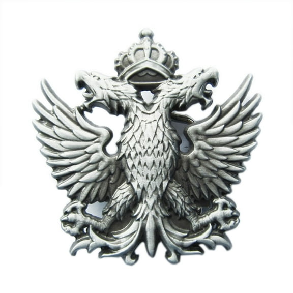 Antique Brushed Silver Russia Empire Crown Double Headed Eagle Belt Buckle
