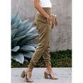 thumbnail image 2 of Split Hem Pants, Polyester Pocket Casual Pants Pure Color Washable  For Women For Daily Life Work Khaki M, 2 of 6