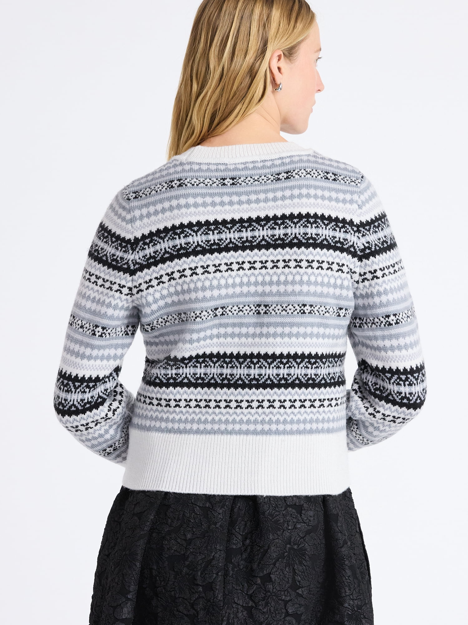Free Assembly Women's and Women’s Plus Fair Isle Pullover Sweater with Tall Cuffs, Midweight, Sizes XS-4X