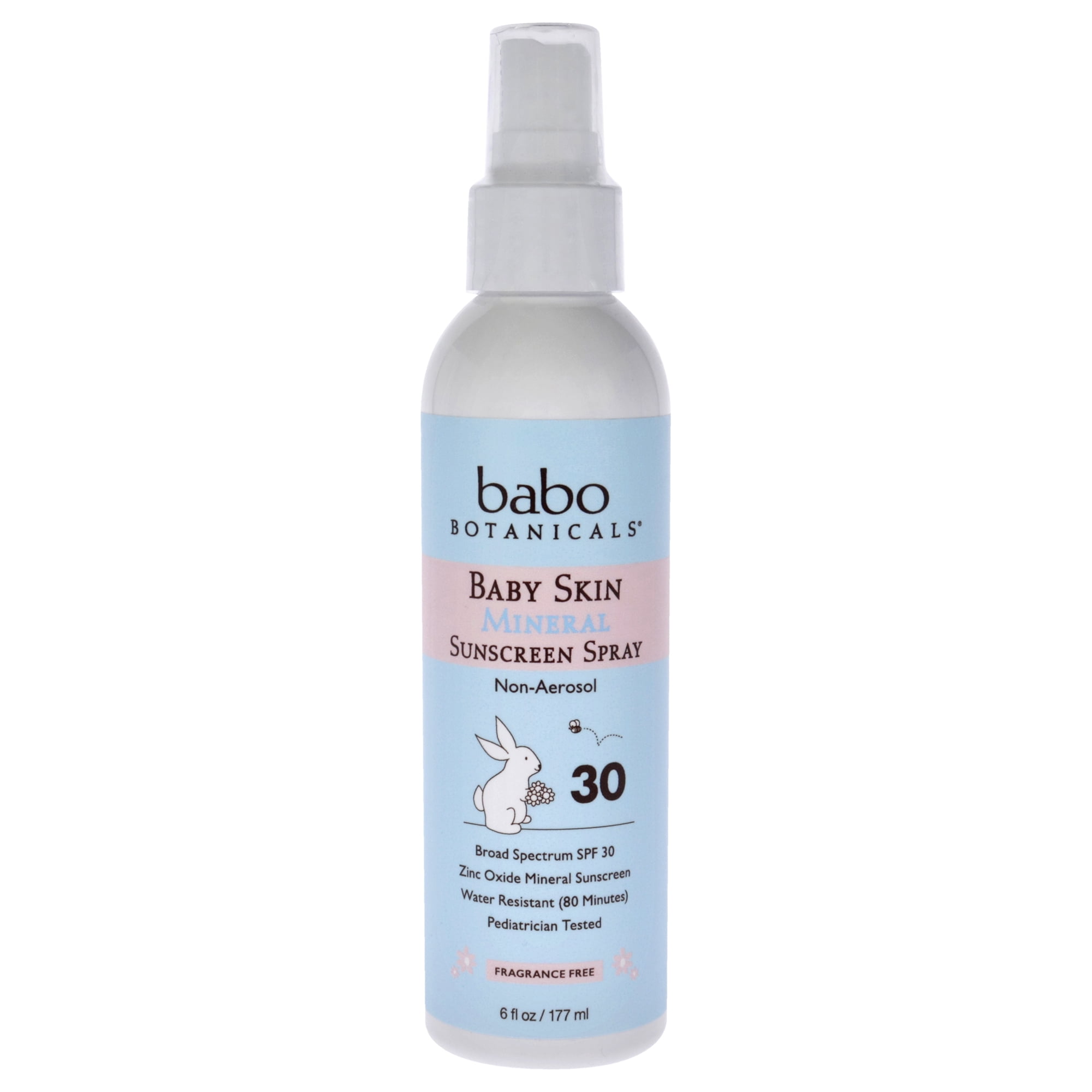 Babo Botanicals Baby Skin Mineral Sunscreen Spray SPF 30 with 100% Zinc Oxide Active, Water-Resistant, Unscented, 6 Fl Oz