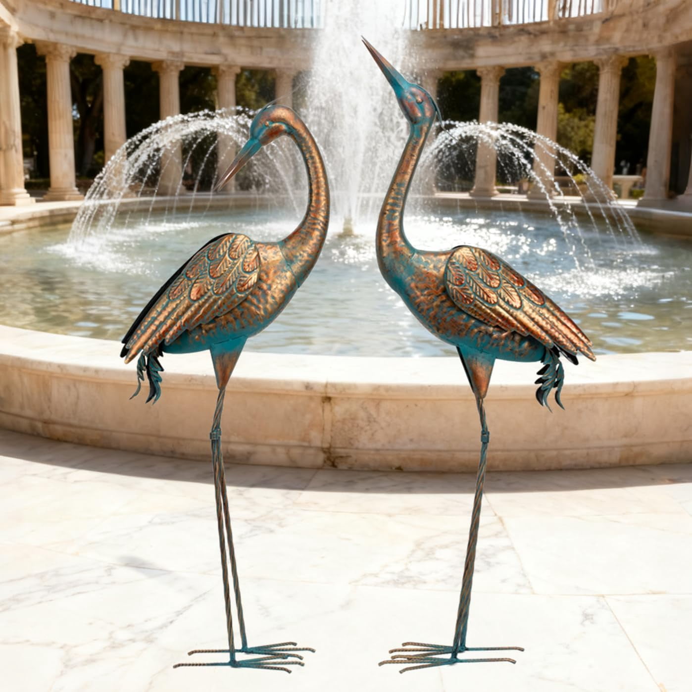 Garden Crane Statues Blue Heron Metal Yard Art Outdoor Decoration,Large Sculptures for Lawn Patio Porch,39-44 inch,Set of 2