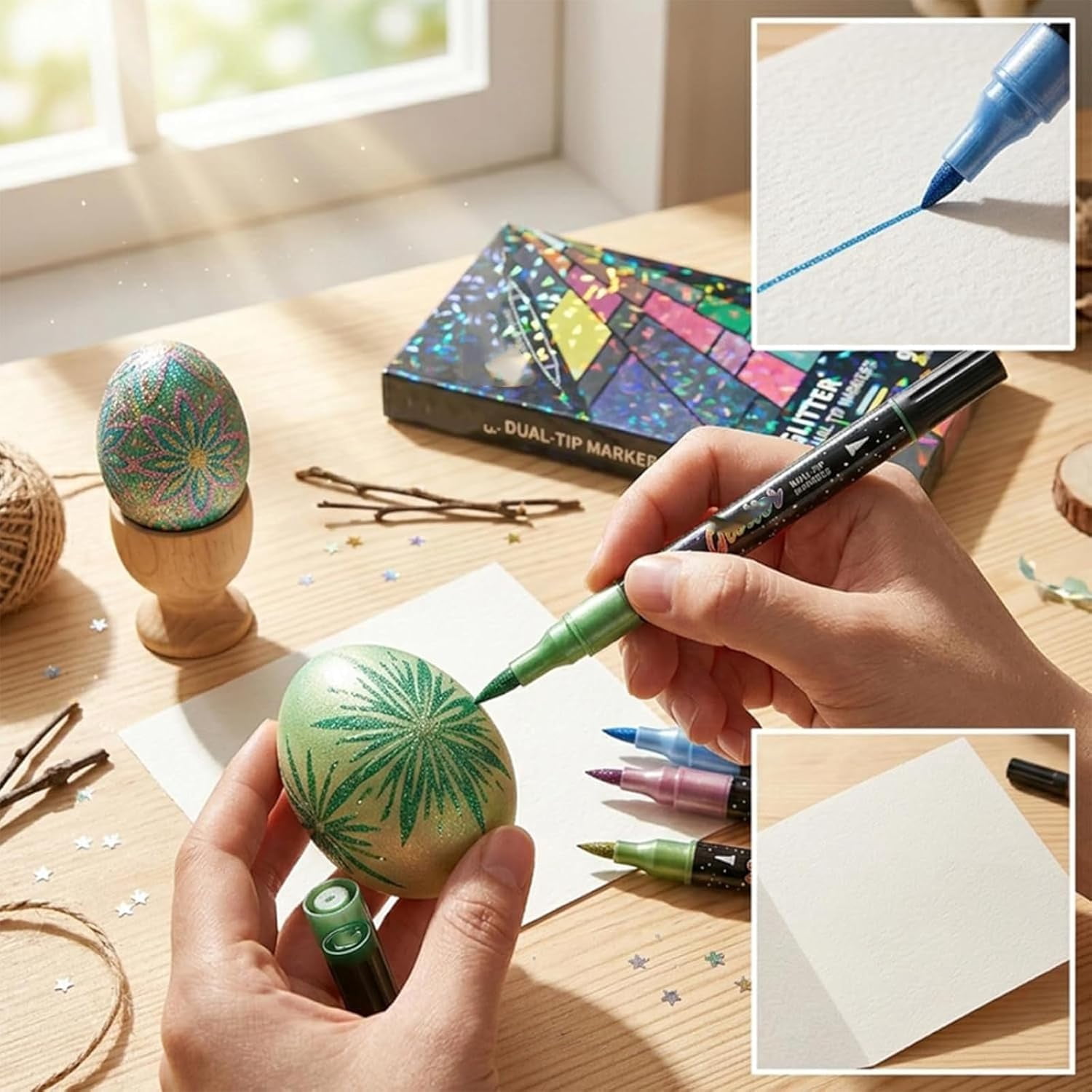 Glitter Effect Brush Marker, Dual Tip Sparkly Paint Pens, No Bleed Adult Coloring Book Markers for Scrapbooking and DIY Crafts