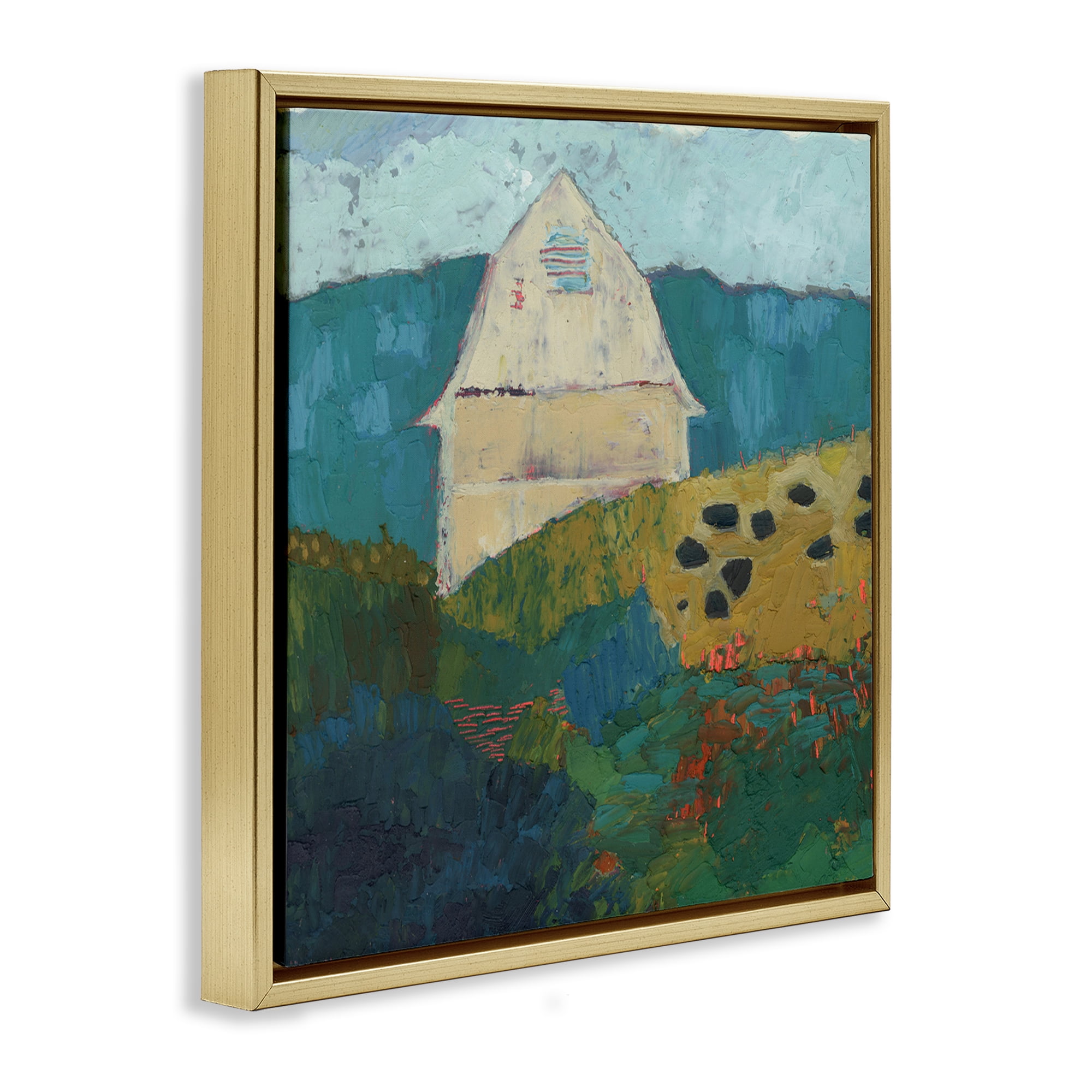 Stupell Industries Abstract Farm Impression Abstract Painting Gold Floater Framed Canvas Art Print Wall Art, 18 x 18