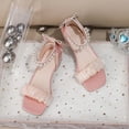 thumbnail image 4 of IUJSOY Girls Sandals Bow Low Heels Ankle Strap Pearl Open Toe Dress Shoes Flower Girl Wedding Shoes, 4 of 9