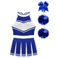 thumbnail image 3 of Sxiwei Women Cheer Leader Costume Cheerleading Uniform Xmas Party Outfits Mini Skirt with Flower Ball Blue M, 3 of 5