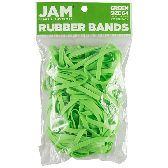 JAM Paper Rubber Bands, Size 64, Green, 100 per Pack