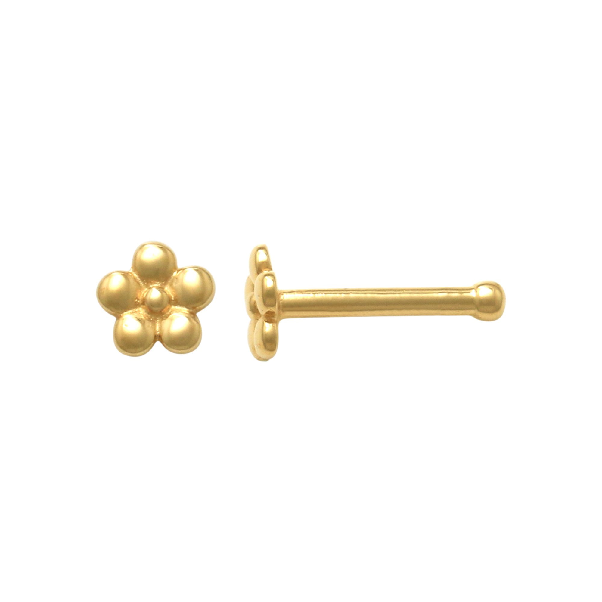 Solid 14kt gold nose piericng with a tiny all gold ball 20 gauge New Solid Gold