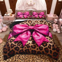 Castle Fairy Dreamy Ribbon Bowtie Twin Comforter Sets,Vintage Leopard Print Bedding Set