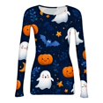 thumbnail image 5 of Akmaiox Halloween Long Sleeve Shirt for Women, Printed Crew Neck Slim Fitted Pullover Going Out Tops, Soft Knitted Holiday Base Layer Blouses, 5 of 6