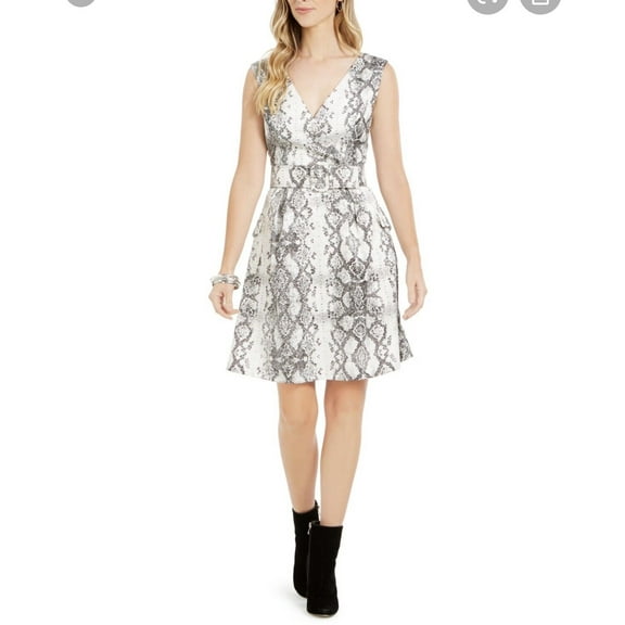 Julia Jordan Women's Snake Print Fit & Flare Dress Ivory/Black Size 4