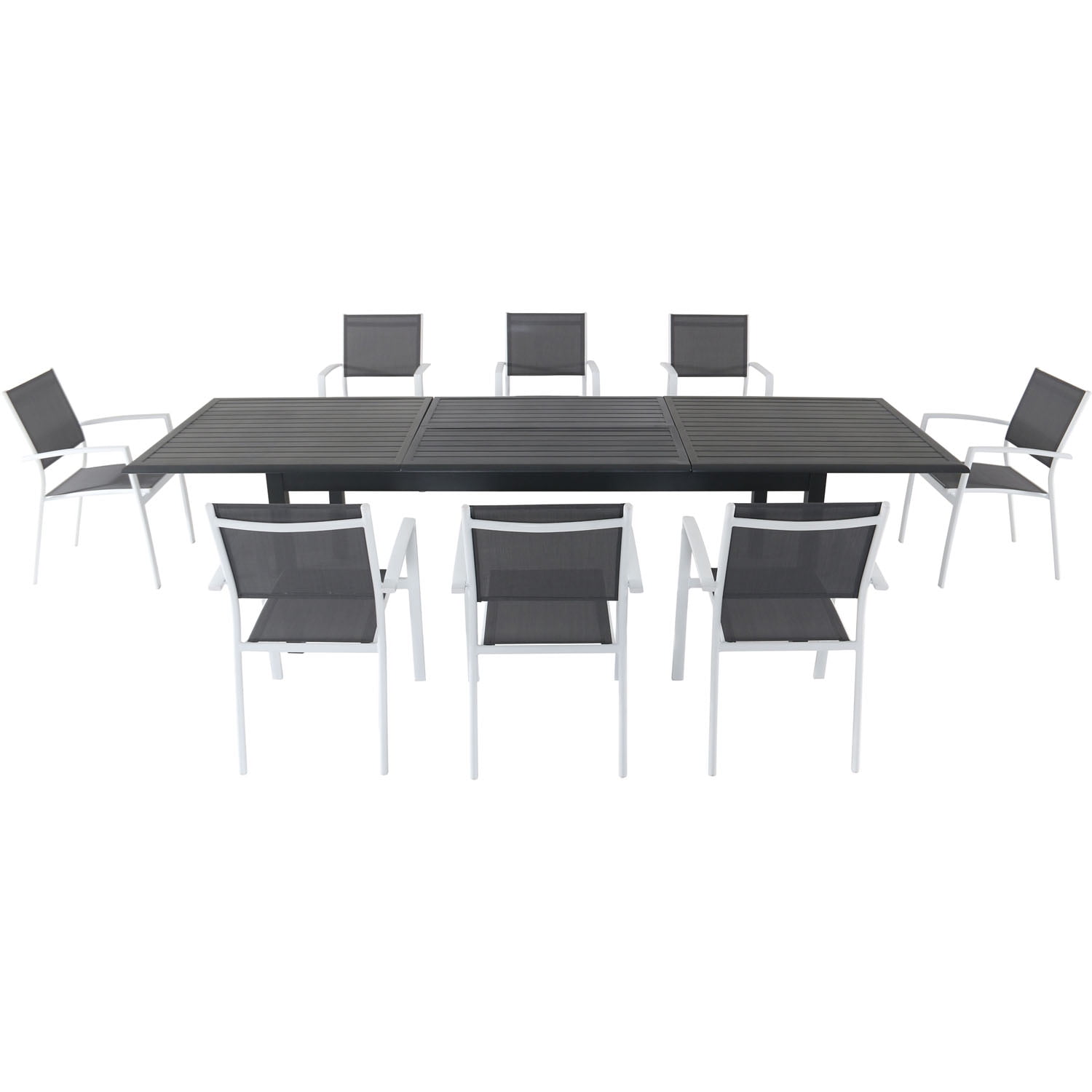 Hanover Dawson 9-Piece Dining Set with 8 Sling Chairs in Gray/White and