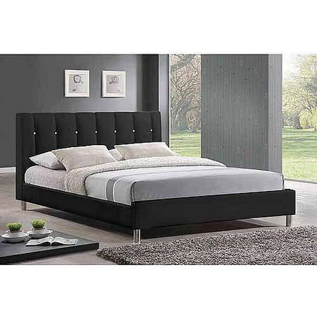 Baxton Studio Vino Full Modern Bed with Upholstered Headboard, Black