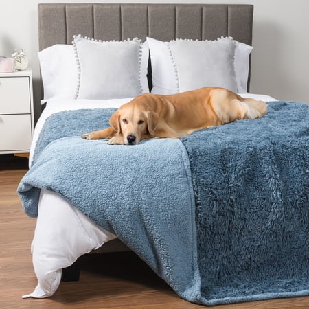 PetAmi WATERPROOF Dog Blanket For Large Dog Calming Pet Blanket Bed Couch Cover Protector Washable Sherpa Faux Fur Throw for Sofa Furniture Protection Soft Fluffy 60x80 Light Blue