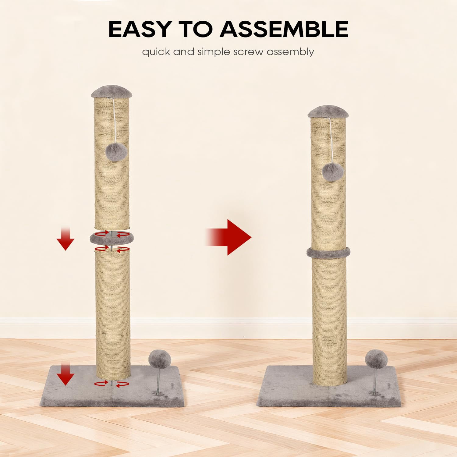 XF XINFENG 33 Inch Cat Scratching Post Cat Scratcher Natural Sisal Rope Scratch Post Trees with Hanging Ball for Indoor Cats and Adults , Gray