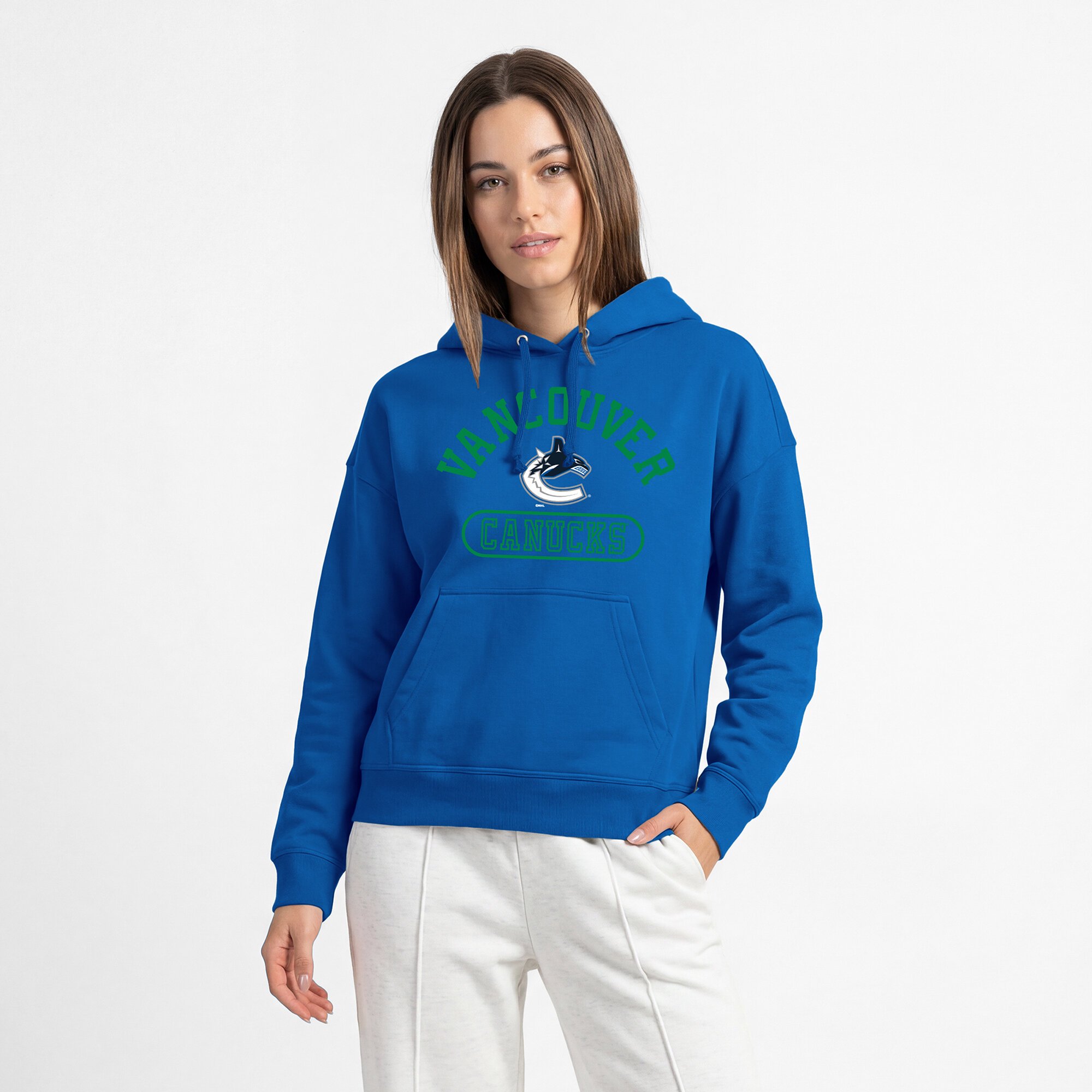 Women's Champion Royal Vancouver Canucks Arched Pill Box Hoodie