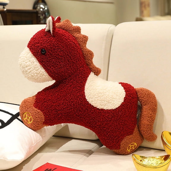 Fire Horse Year Red Irregular-Shaped Horse Pillow - Soft Plush Cushion for Sofa, Living Room & Car Decor - Festive Mascot Gift with 1 Dollar Packaging Fee, Red, 1pc