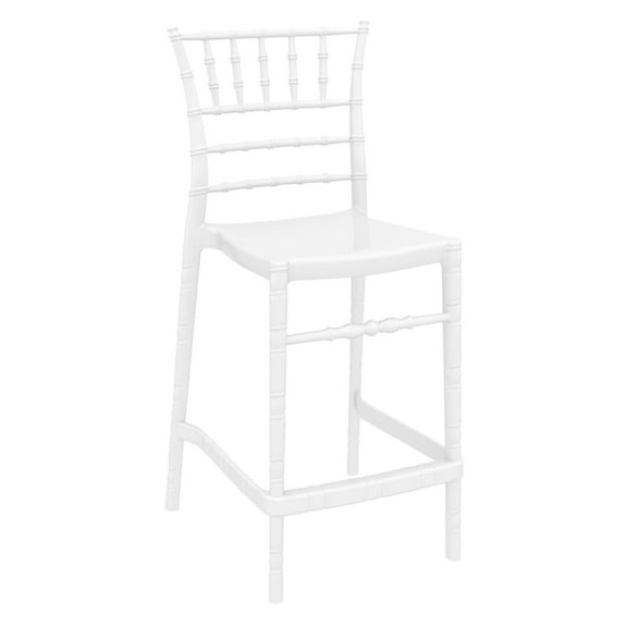 Luxury Commercial Living 40.5" White Glossy Outdoor Patio Counter Stool