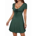 thumbnail image 2 of Jaimenalin Women'S Short Sleeves Drawstring Front Ruched Short Dress V Neck A Line Tshirt Dresses Dark Green S, 2 of 9