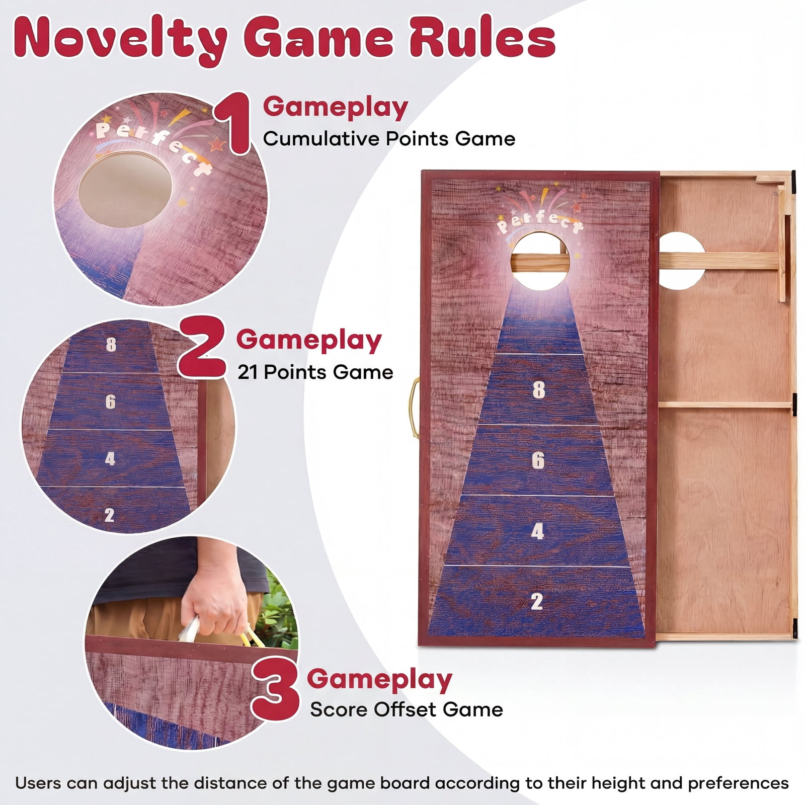 GASKY 4*2FT Cornhole Set Game with Durable Bean Bags X 9 Portable Cornhole Boards X2 Cornhole Set for Friends Family Camping Bench Yard
