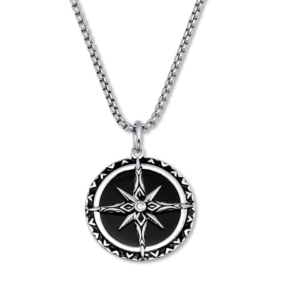 Round Genuine Black Onyx and Spinel Silvertone Pendant Necklace 24-inch