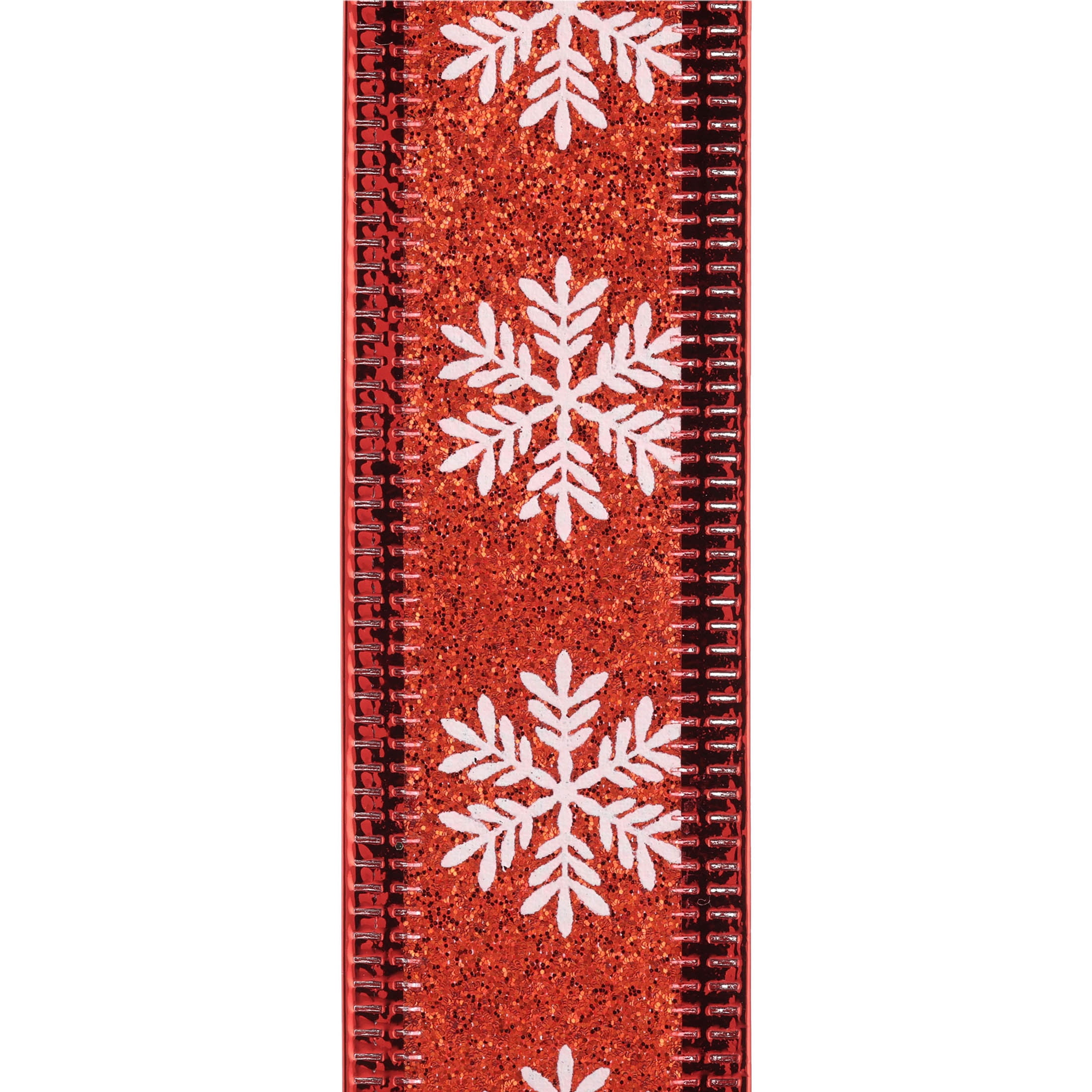 Red and White Glitter Snowflake Mini Christmas Ribbon, 1" x 12', by Holiday Time
