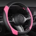 thumbnail image 5 of CAR GRAND Faux Leather Car Steering Wheel Cover Combo Pack Car Floor Mats, Universal Fit Waterproof Anti-slip Carpet 14.5-15 Inches Pink & Black, 5 of 10