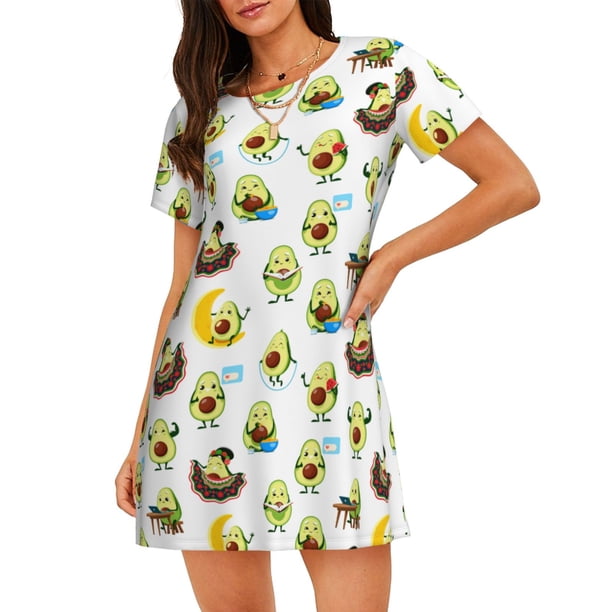 Easygdp Funny Avocado In Mexican Clothes Camisón de manga corta para mujer, informal, estampado