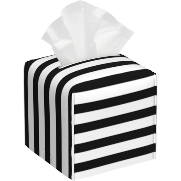 Tissue Box Cover Black and White Stripe Tissue Box Holder Tissue Box Cover Square Decorative Bathroom, Bedroom Or Office