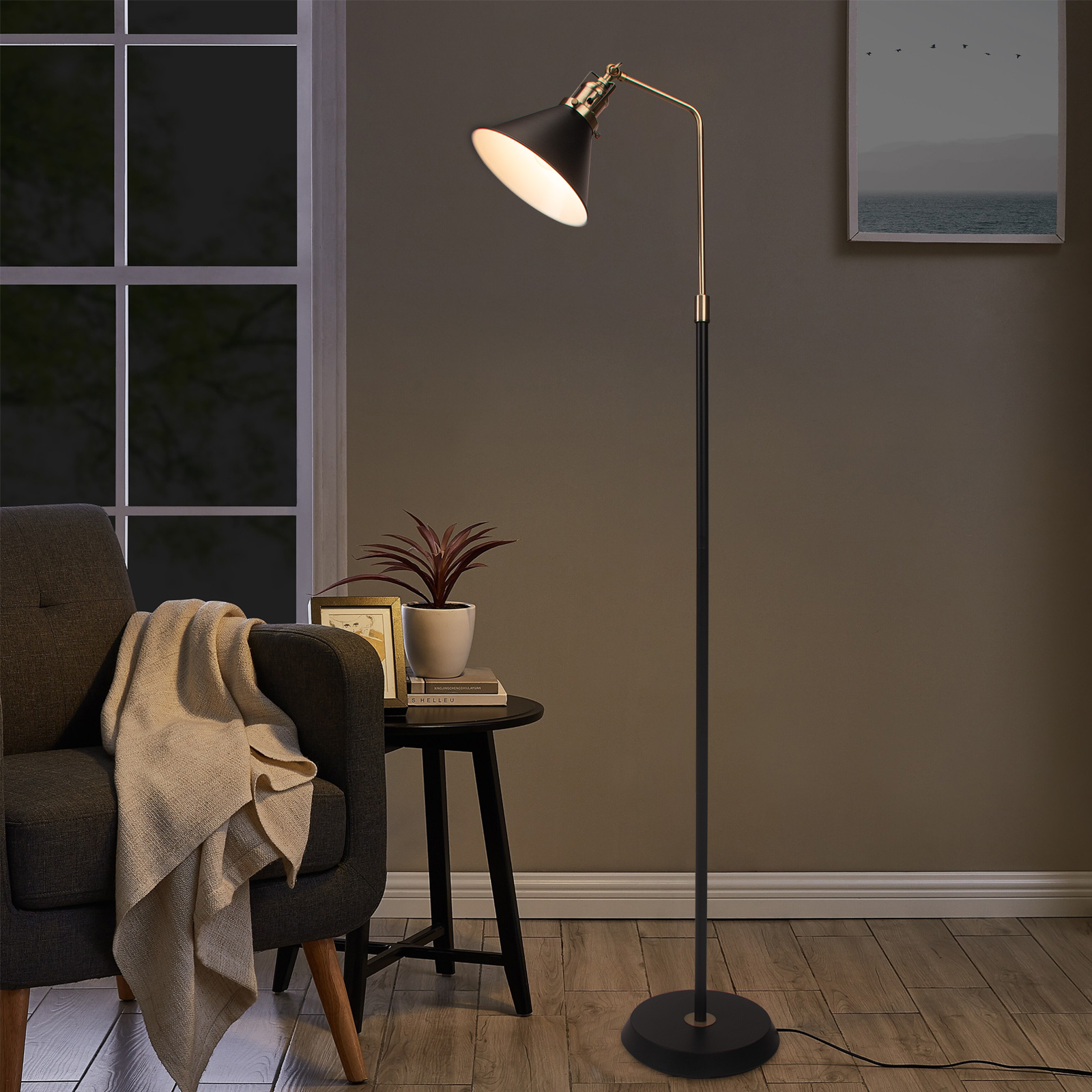 HonoDing 58" Rustic Rotatable Floor Lamp, Vintage Metal Design, Black Standing Lamp for Living Room, Bedroom