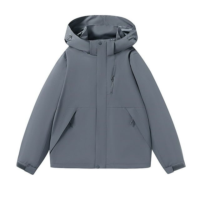 WRKEKC Men's Heavy-Duty Waterproof Workwear Raincoat Hooded Jacket with Multiple Utility Pockets for All-Weather Outdoor Construction and High-Visibility Work Commute Gray L