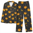 thumbnail image 6 of Uaswgudfs Women's Halloween Print Flannel Pajama Set - Cozy Button-Up Shirt & Straight-Leg Pants for Festive Loungewear Orange-B 2XL, 6 of 6